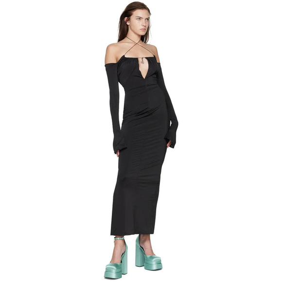 16Arlington Salm Off The Shoulder Midi Dress Black Size 10 NWT - Picture 4 of 9